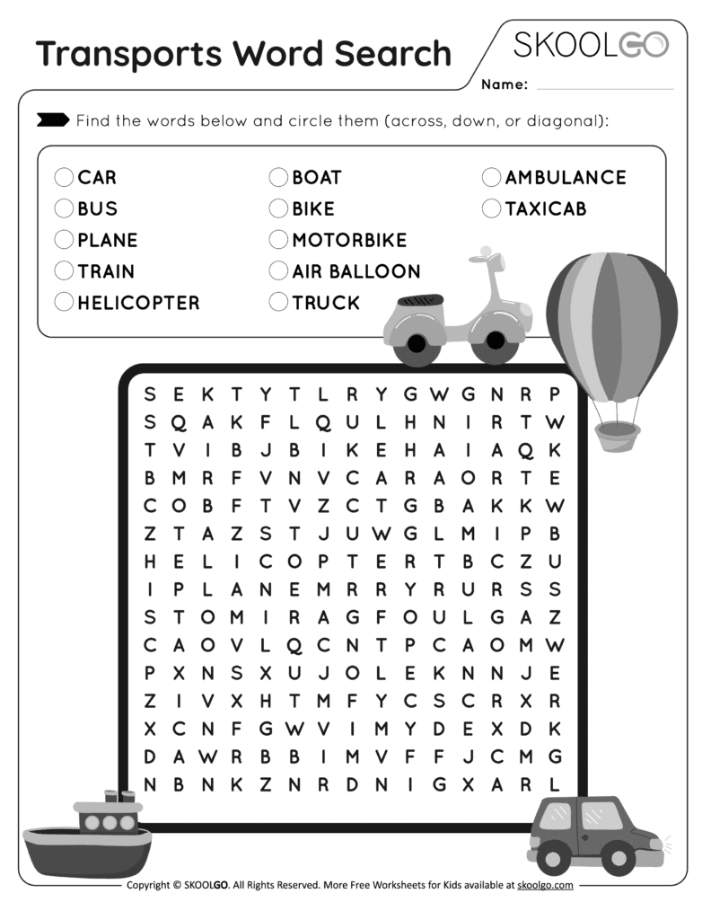 Transports word search