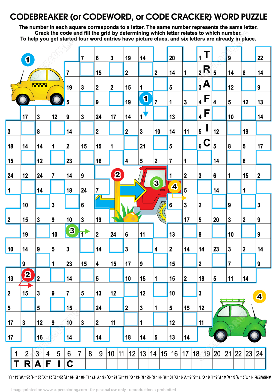 Transport codebreaker puzzle free printable puzzle games