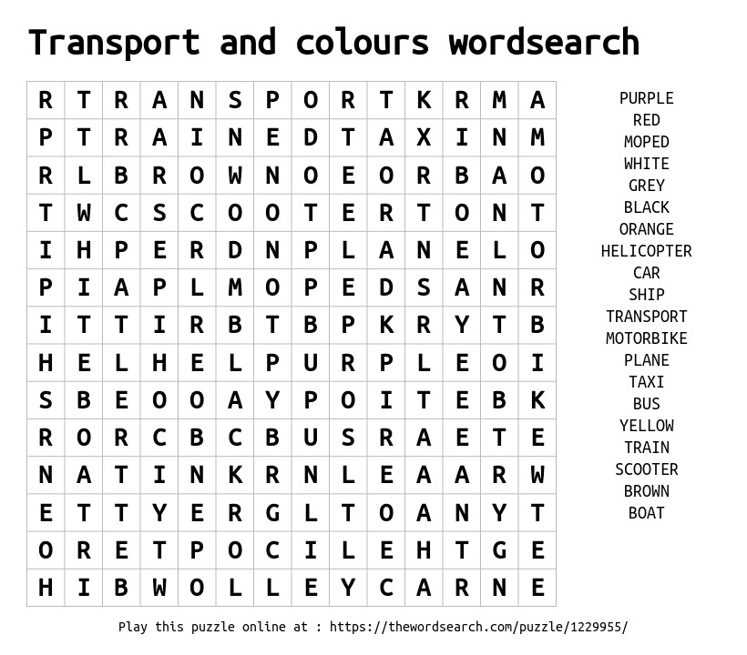 Download word search on transport and colours wordsearch