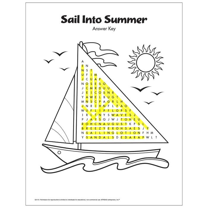 Free printable sail into summer word find â trend enterprises inc