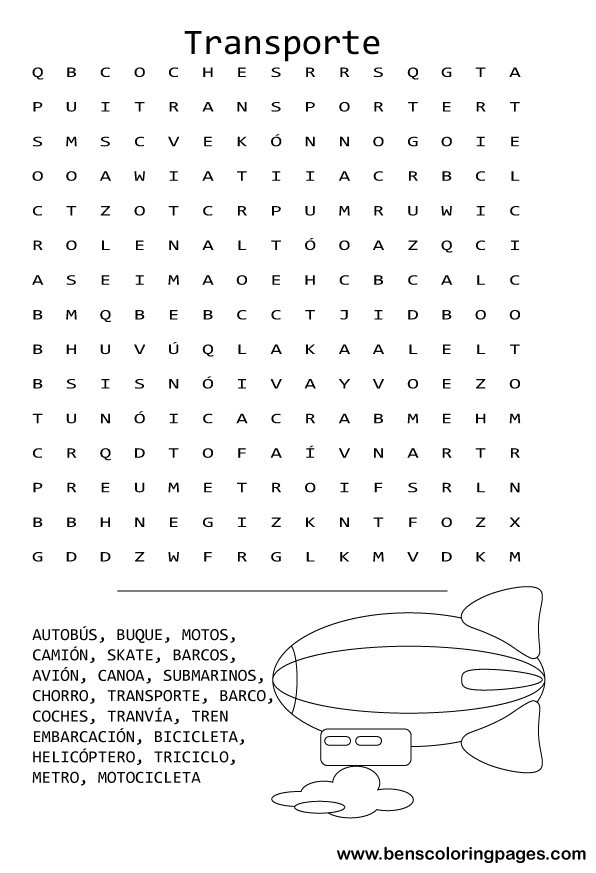 Spanish means of transport word search