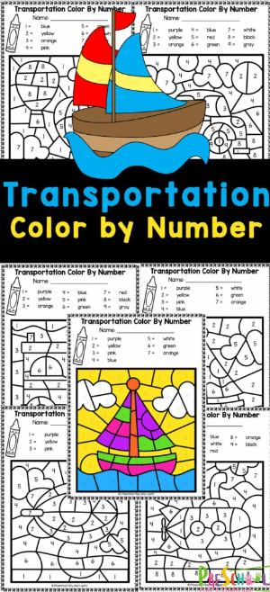 Transportation color by number free homeschool deals