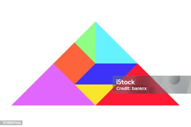 Color tangram puzzle in trapezoid shape on white background stock illustration