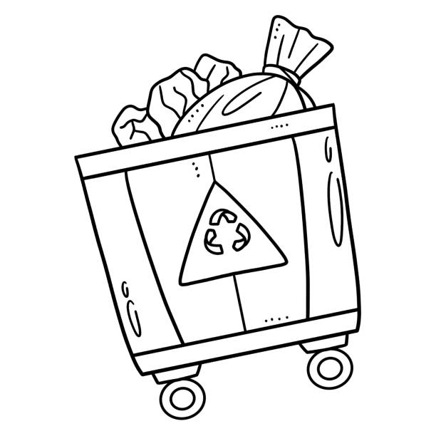 Garbage bin isolated coloring page for kids stock illustration