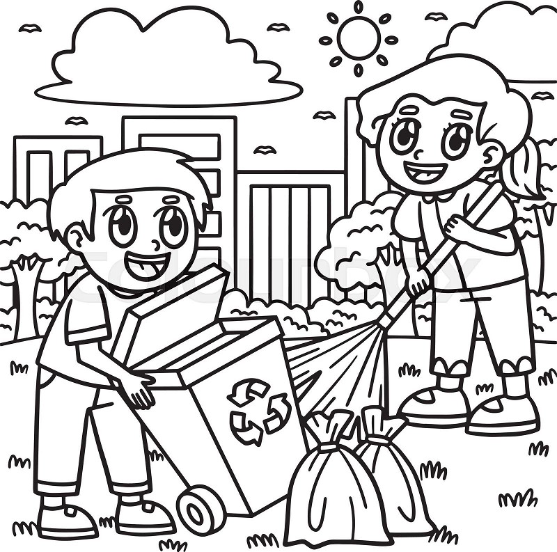 Earth day children cleaning the trash coloring stock vector