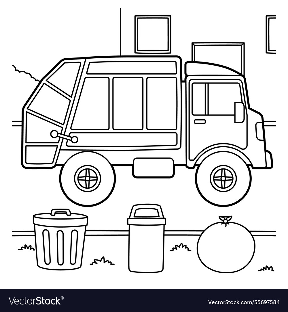 Garbage truck coloring page royalty free vector image