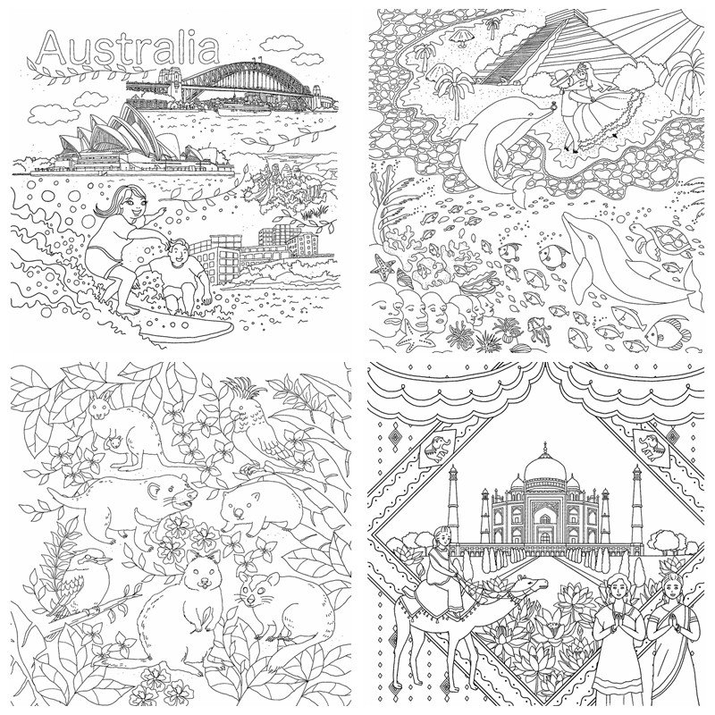 Around the world trip coloring book by fuuno yanagawa â