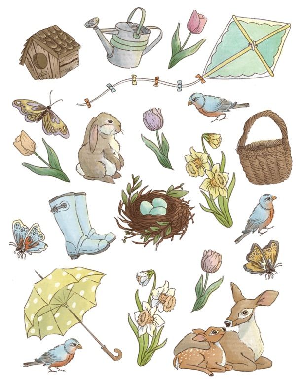 Free spring printable stickers and coloring page