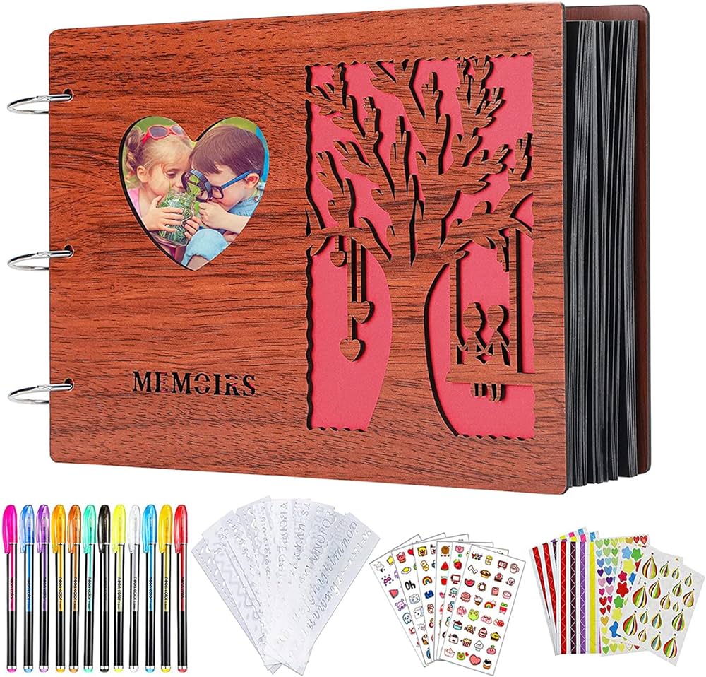 Wood scrapbooking supplies kitwooden photo album love scrapbook memory book for couples anniverrytravelling scrapbook adventure book pageswith color pens drawing stencils stickers buy online at best price