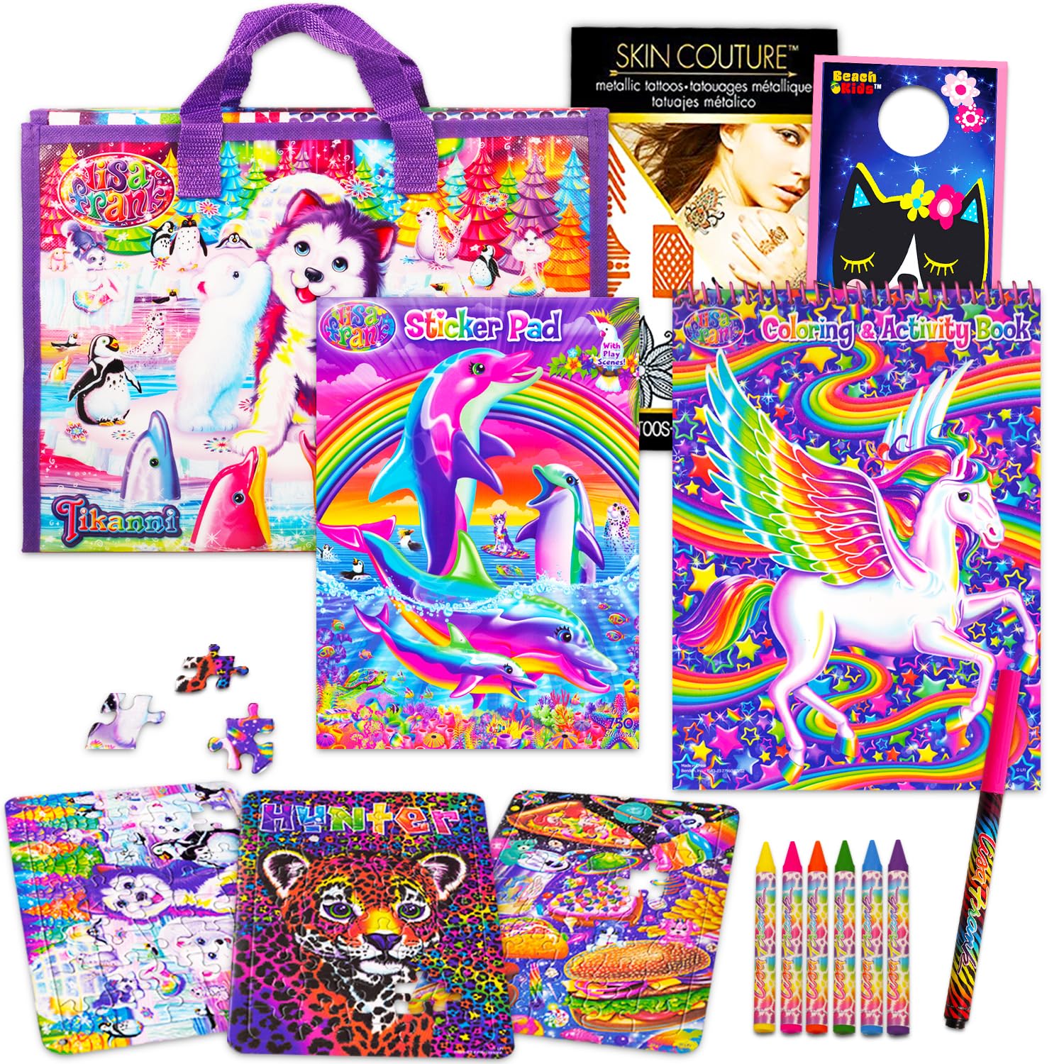 Lisa frank coloring book lisa frank coloring and activity book super set bundle puzzles and stickers with tattoos more lisa frank travel activities toys games