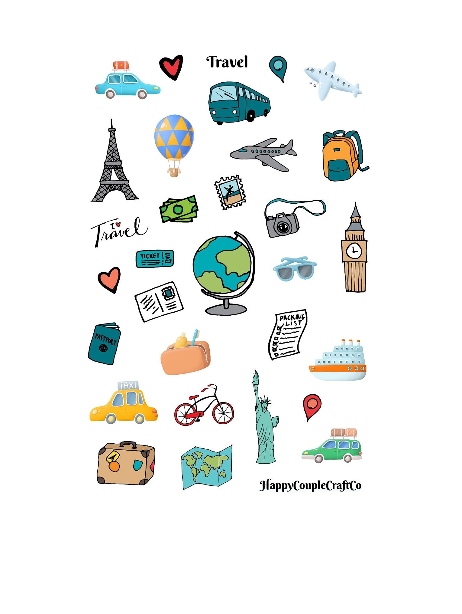 Travel sticker sheet road trip stickers vacation stickers journal stickers scrapbook stickers planner stickers