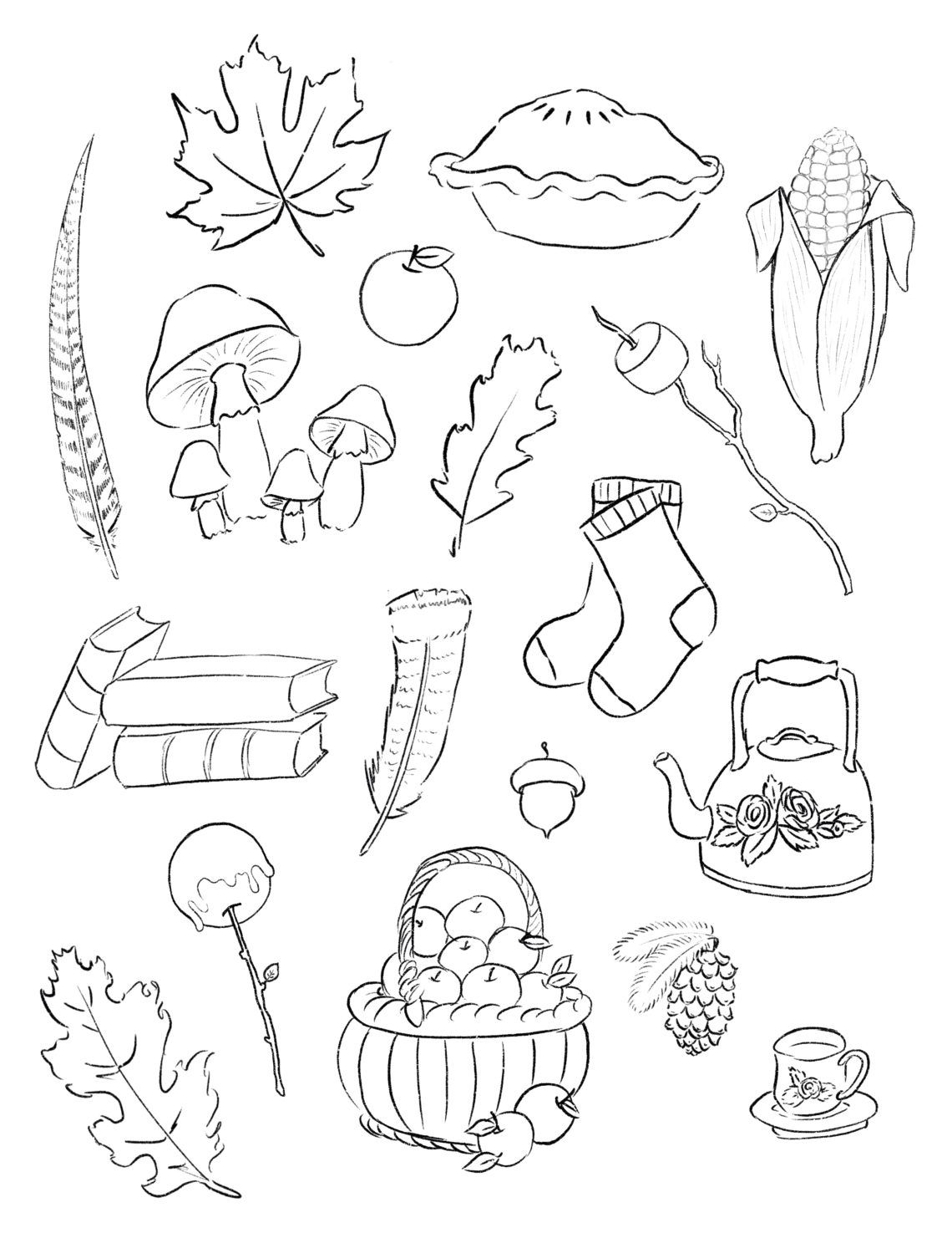 Free autumn printable stickers and coloring page