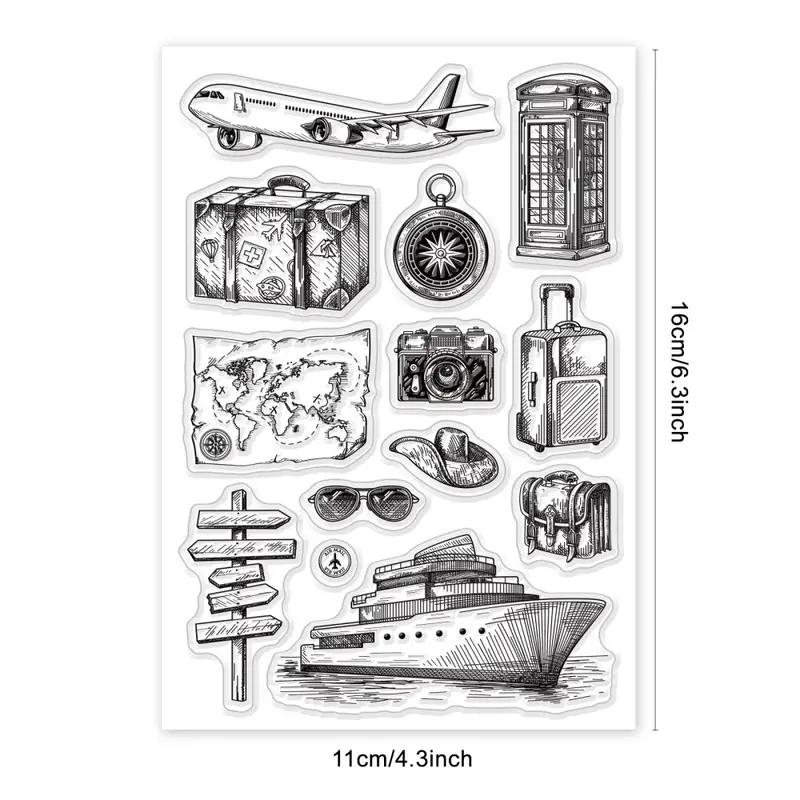 World travel clear stamps trip transportation suitcase ship