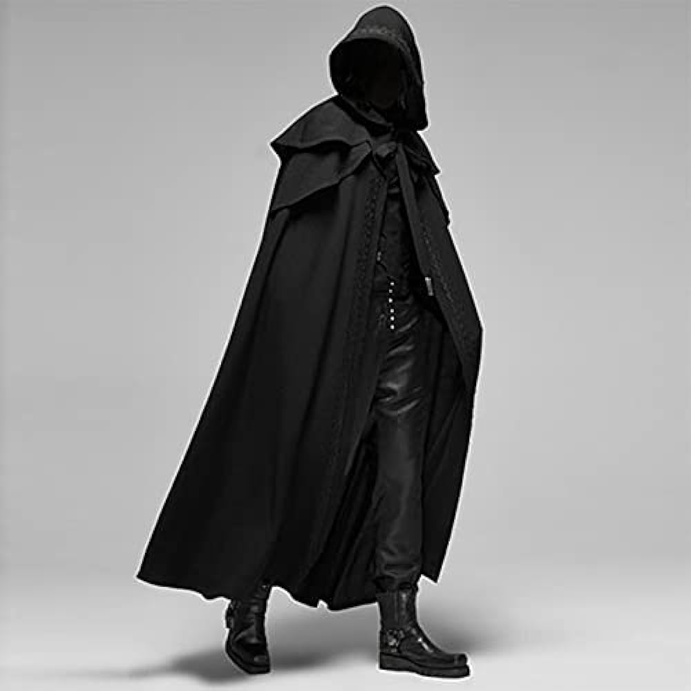 Mens halloween hooded cloak full length cape costume fashion casual party stage retro gothic solid cosplay tops black clothing shoes jewelry