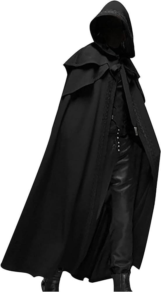 Mens halloween hooded cloak full length cape costume fashion casual party stage retro gothic solid cosplay tops black clothing shoes jewelry