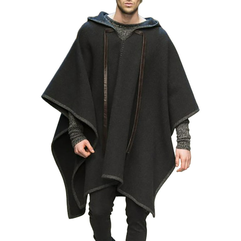 Frontwalk poncho for men pullover shawls hood poncho house coat print hooded outwear poncho cloak with hood