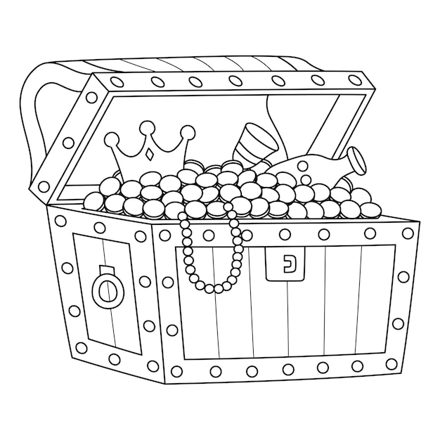 Premium vector big treasure chest coloring page isolated for kids