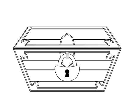 Chest with lock coloring page black and white chest vector