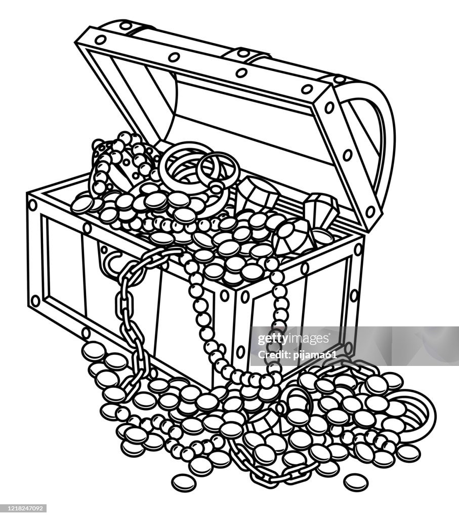 Black and white treasure chest gold coins high