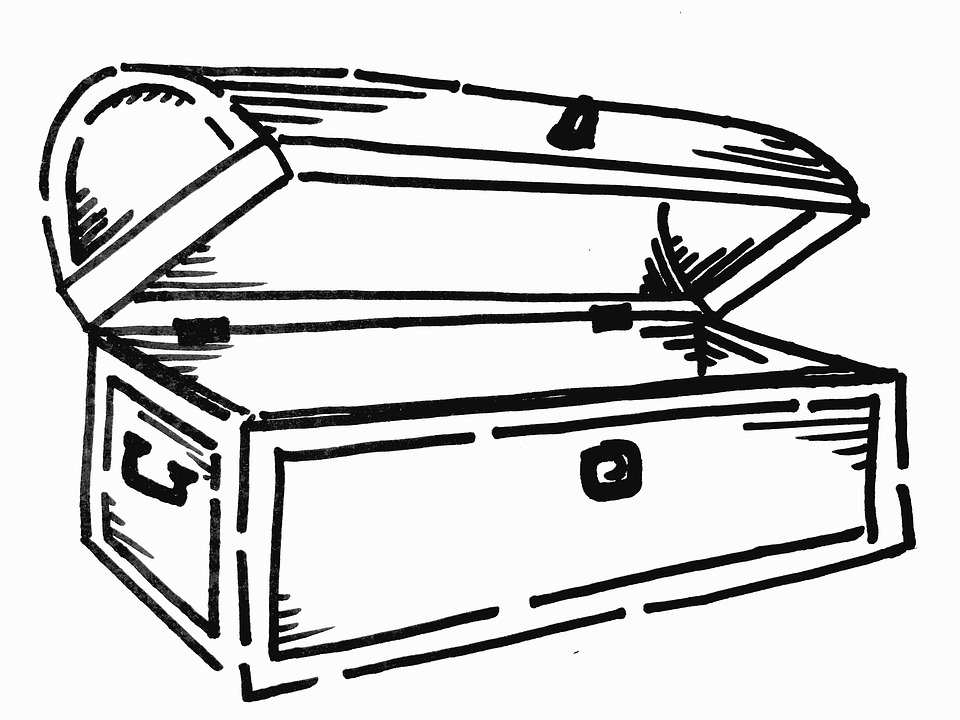 Download treasure chest black and white line drawing royalty