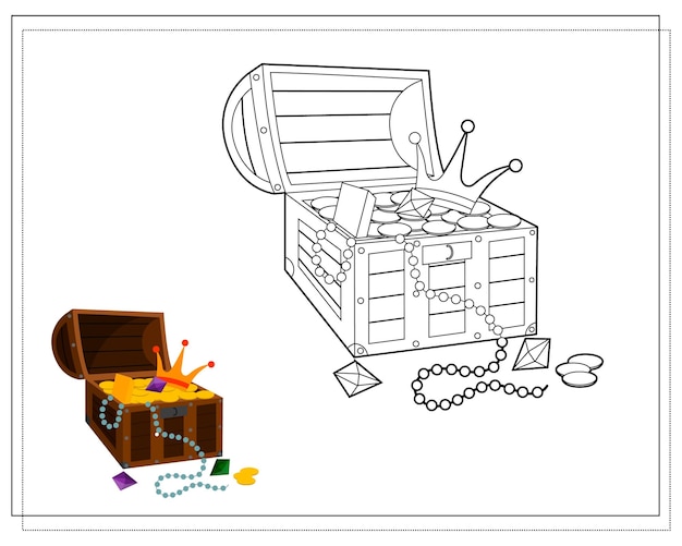 Premium vector coloring book for kids a treasure chest vector isolated on a white background