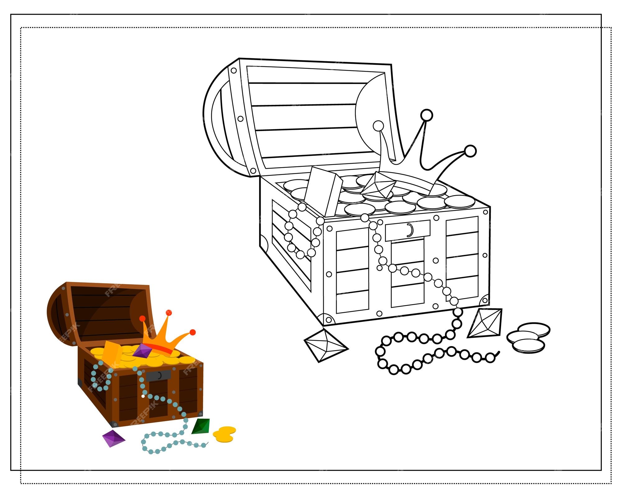Premium vector coloring book for kids a treasure chest vector isolated on a white background