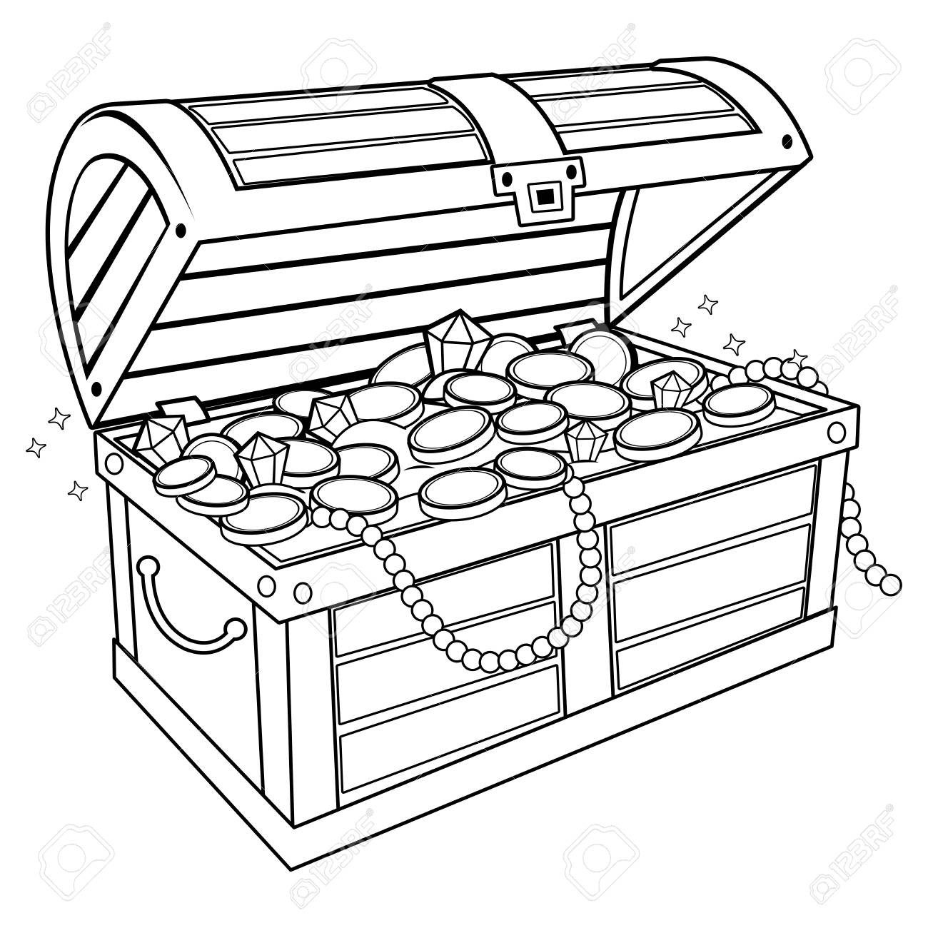Treasure chest black and white coloring book page royalty free svg cliparts vectors and stock illustration image