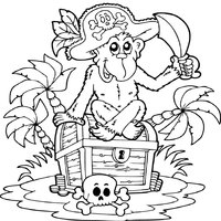 Pirate monkey on a treasure chest coloring pages