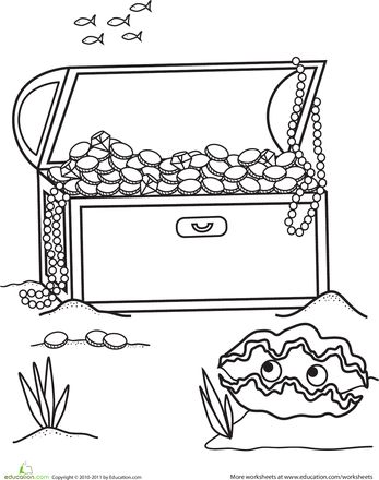 Treasure chest worksheet education coloring pages pirate preschool coloring for kids
