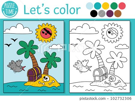 Pirate coloring page for children with palm