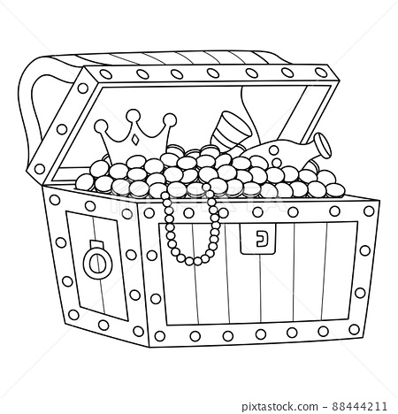 Big treasure chest coloring page isolated for kids