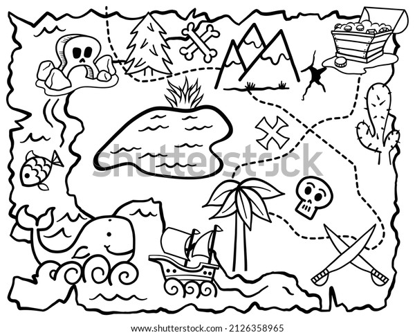 Hand drawn doodle treasure map black stock vector royalty free