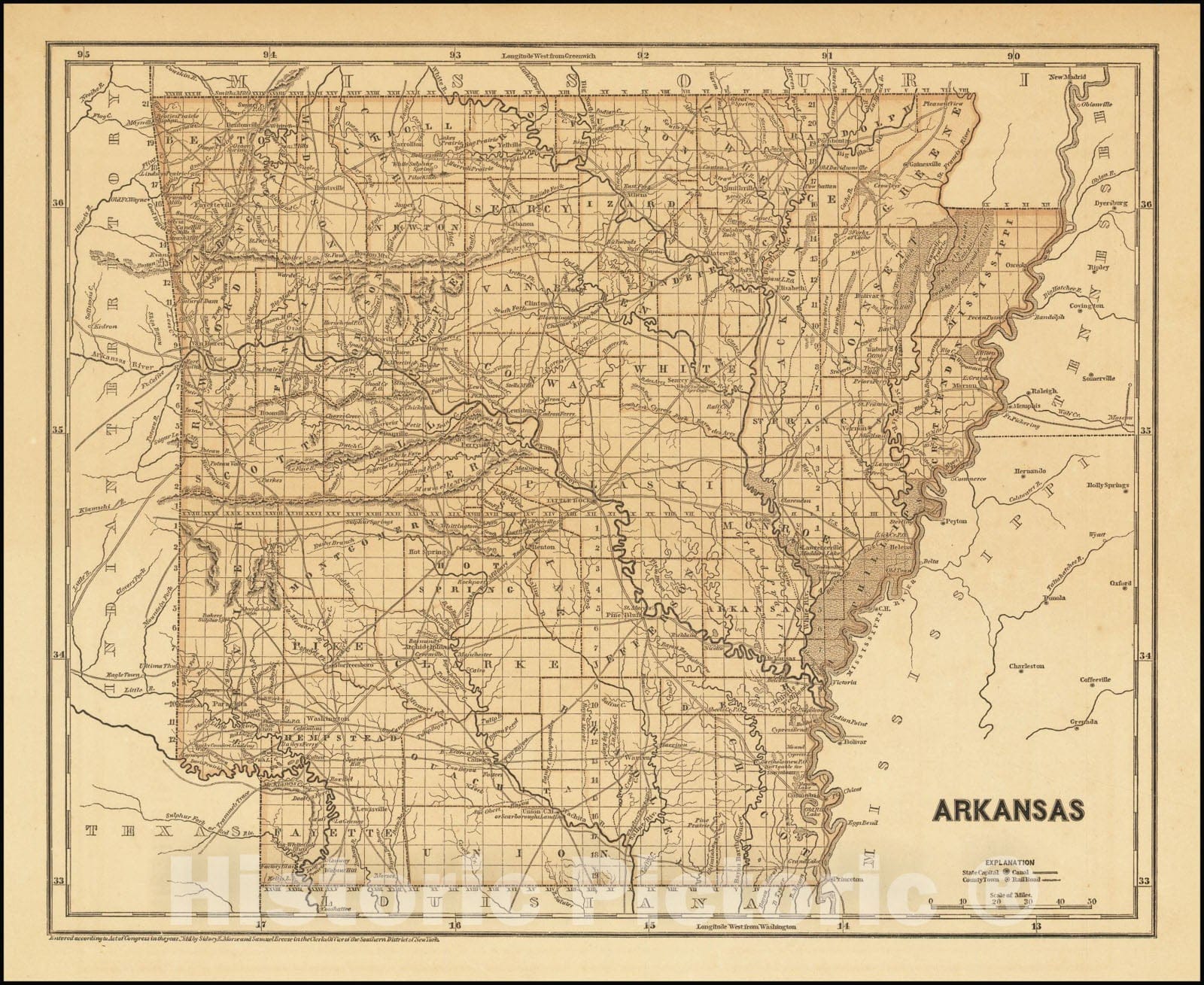 Historic map arkansas vintage wall art