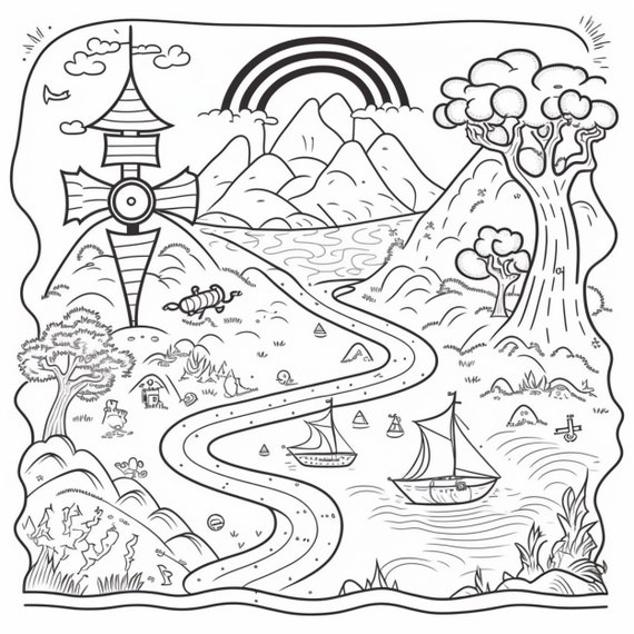 Treasure map coloring pages