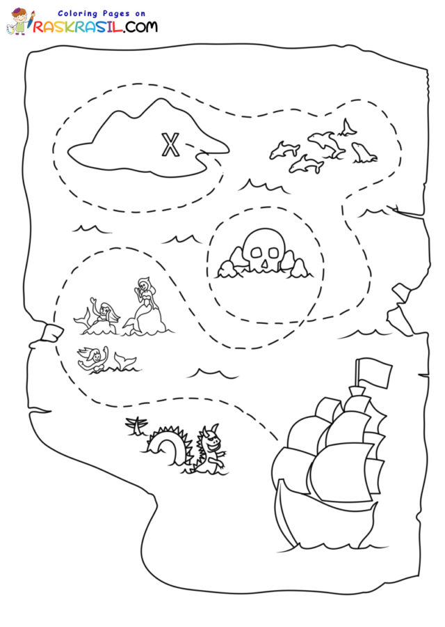 Treasure map coloring pages