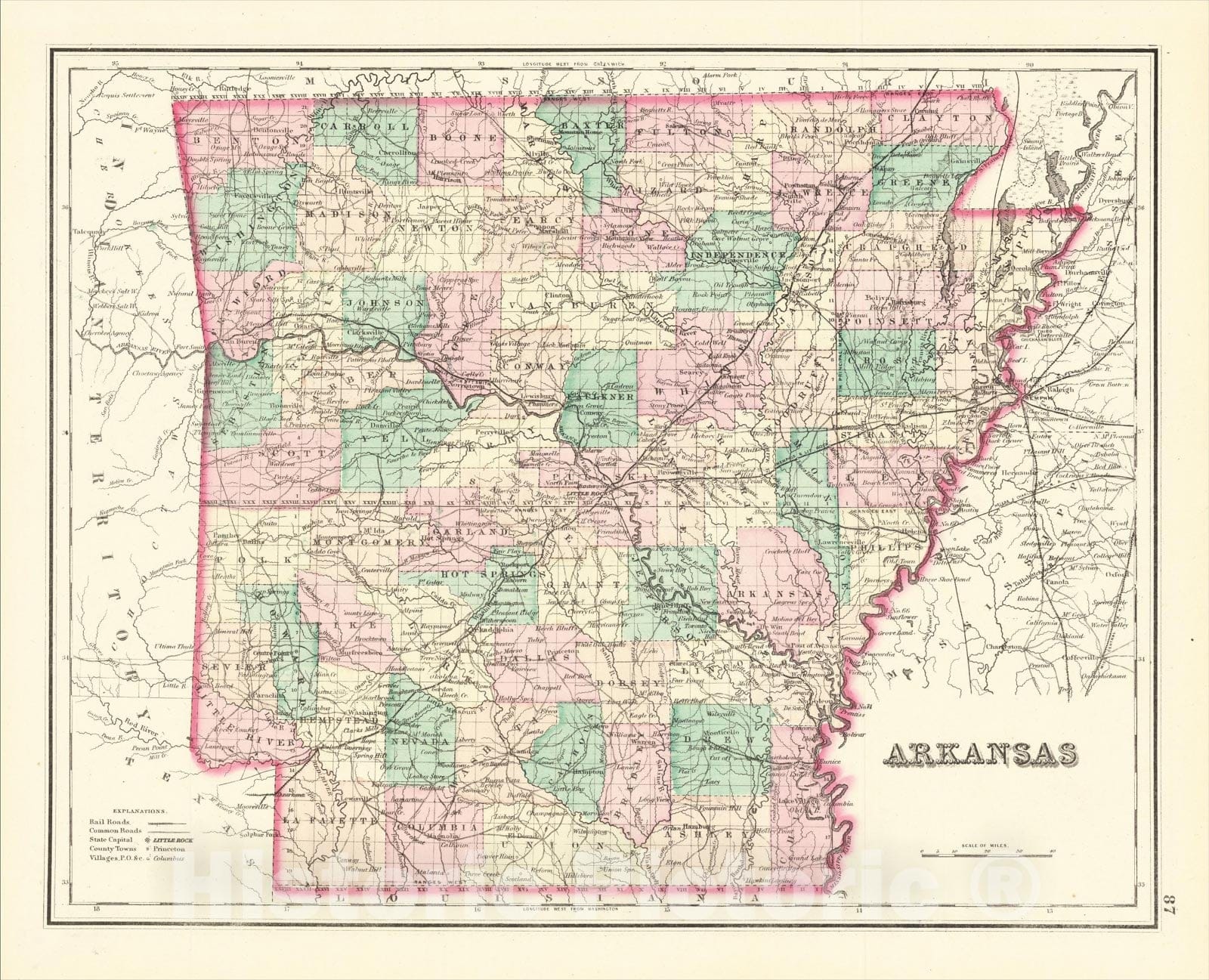 Historic map arkansas ow gray vintage wall art