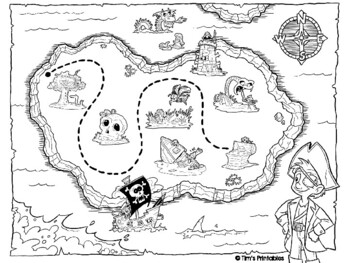 Treasure map coloring page by tims printables tpt