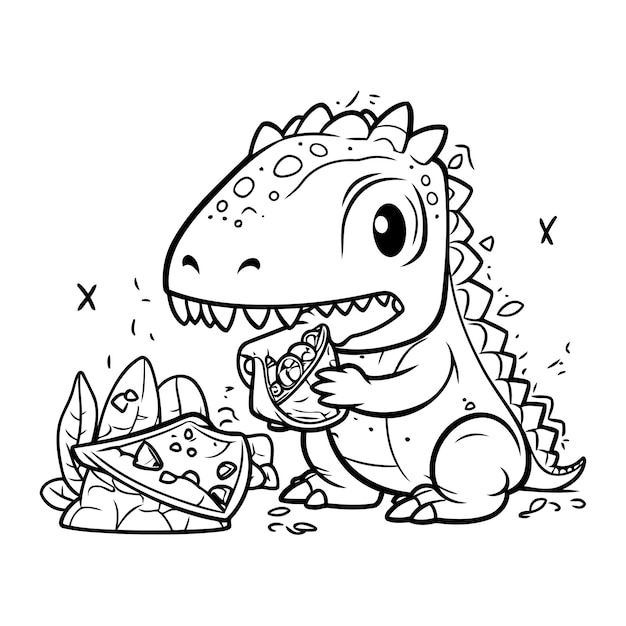 Premium vector vector illustration of cute dinosaur with a treasure map coloring book for children
