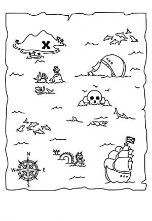 Free printable treasure map coloring pages for adults and kids