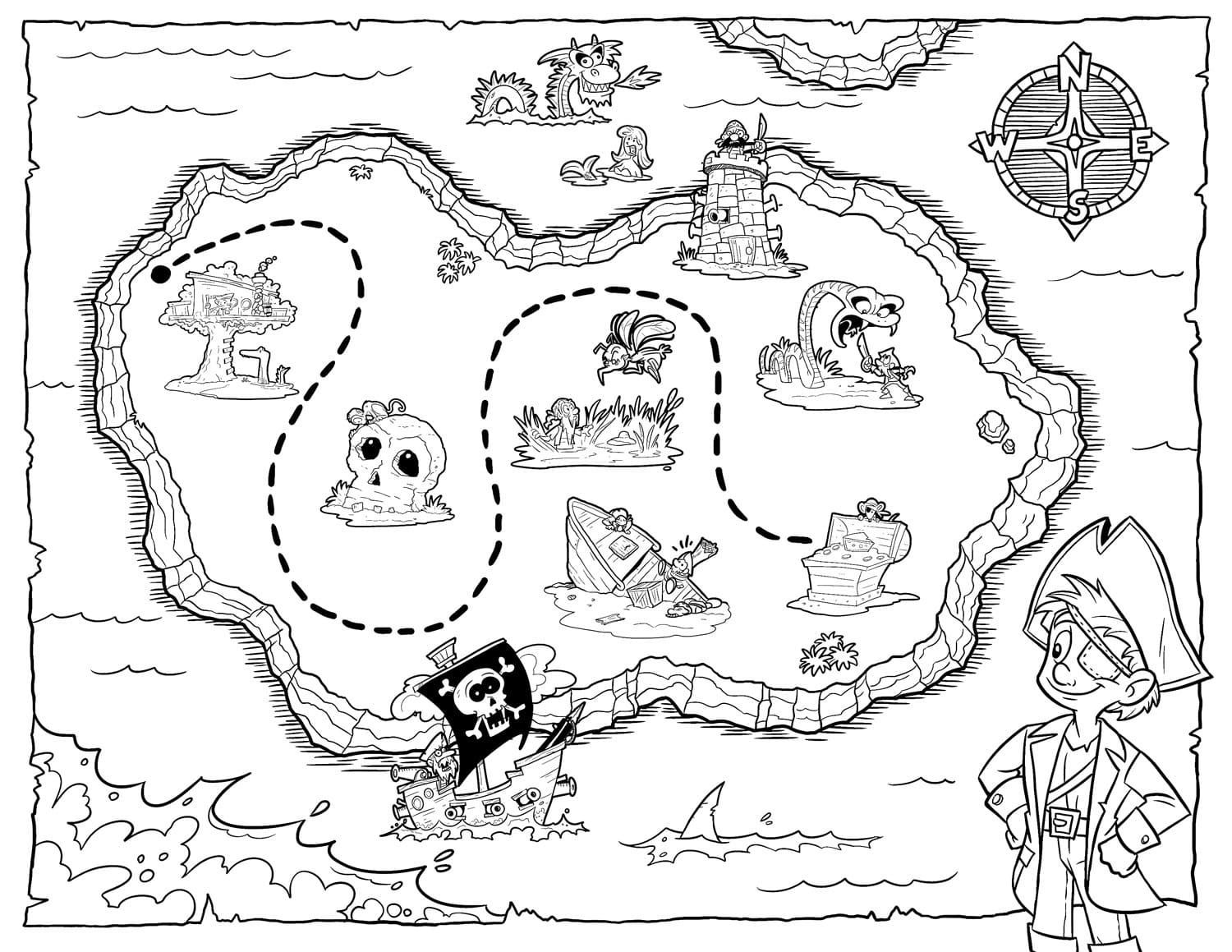 Pirates treasure map fãrbung seite
