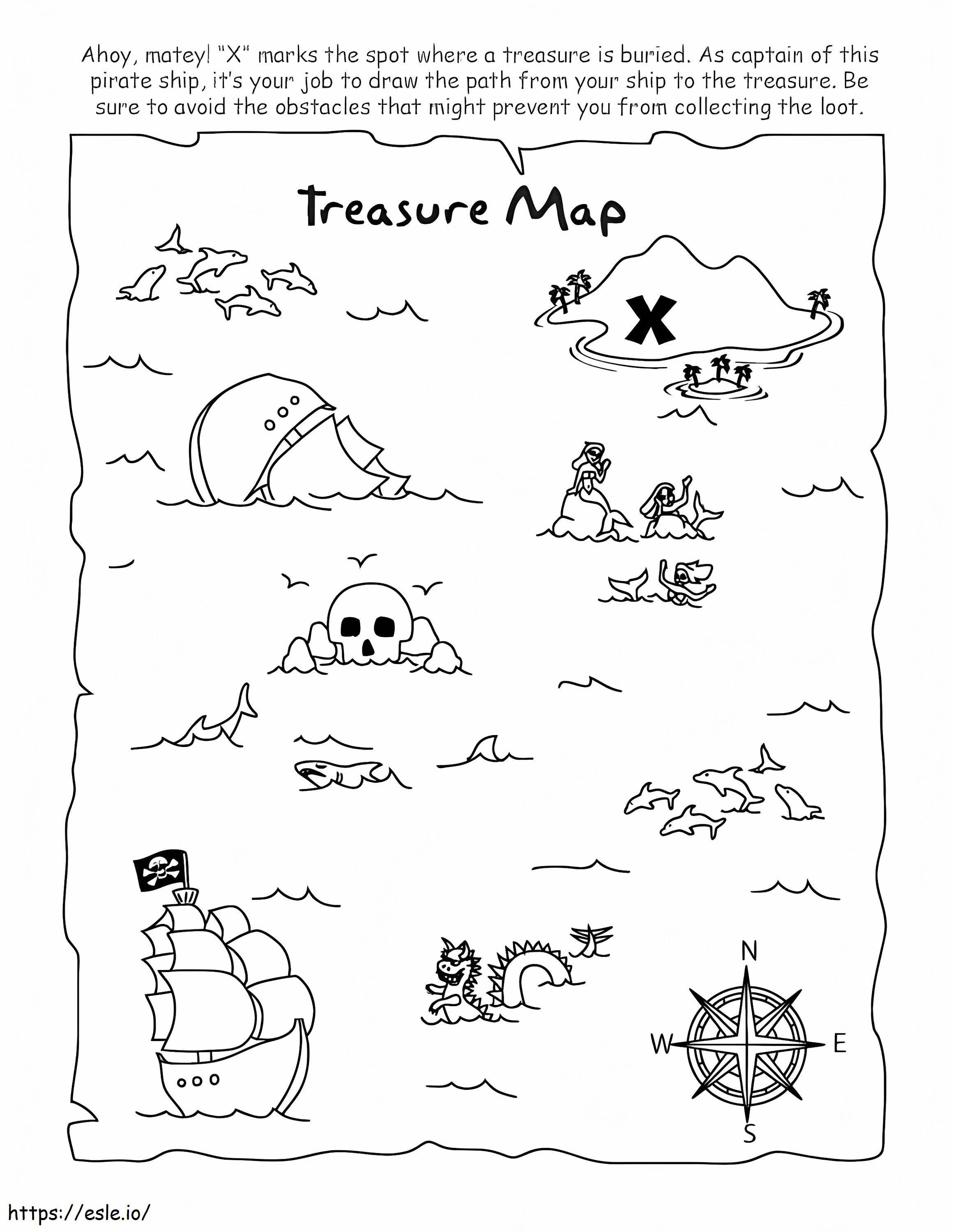 Treasure map to color coloring page