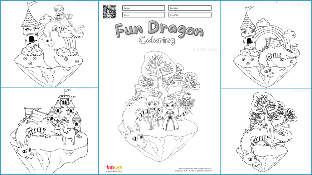 Fun dragon coloring pages for kids