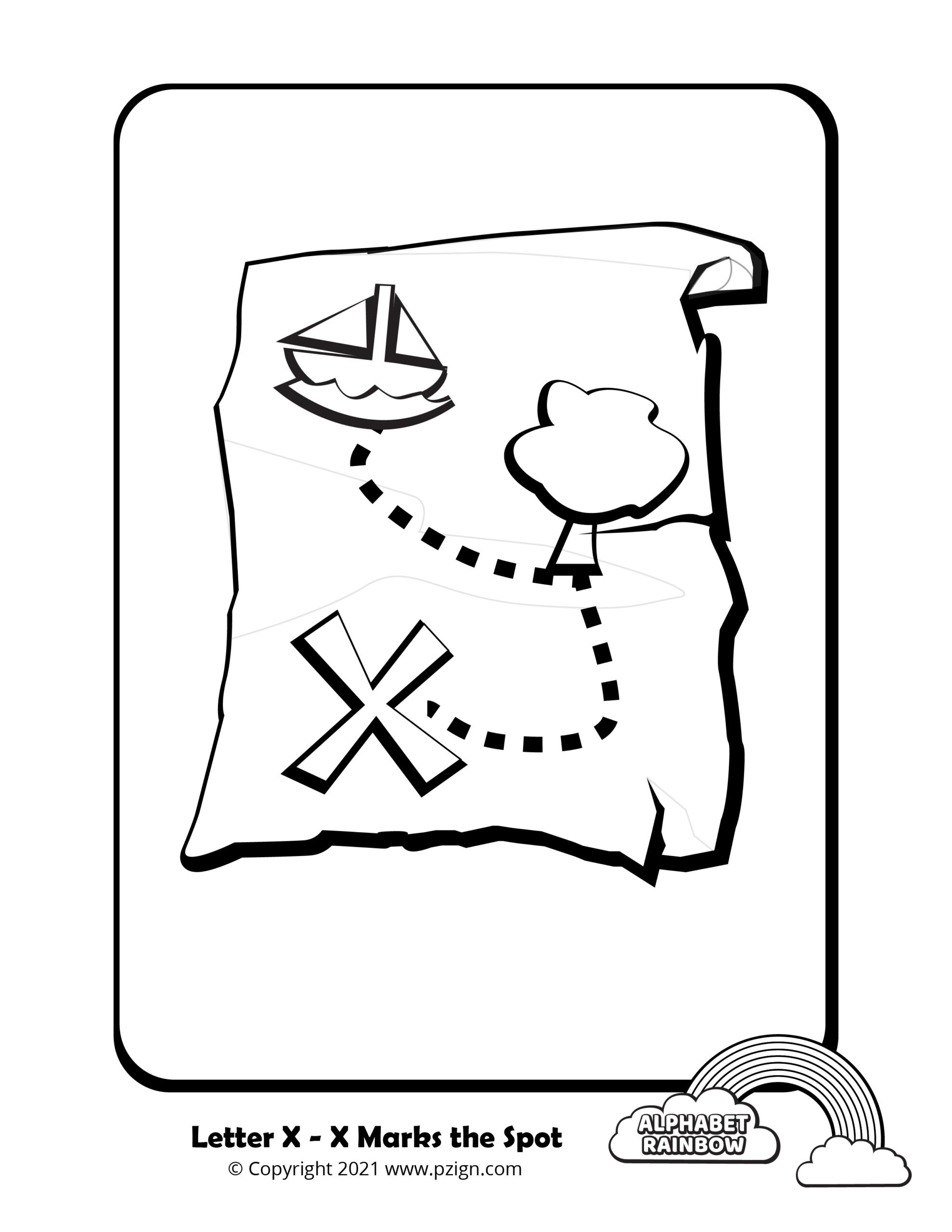Alphabet rainbow â letter x coloring pages