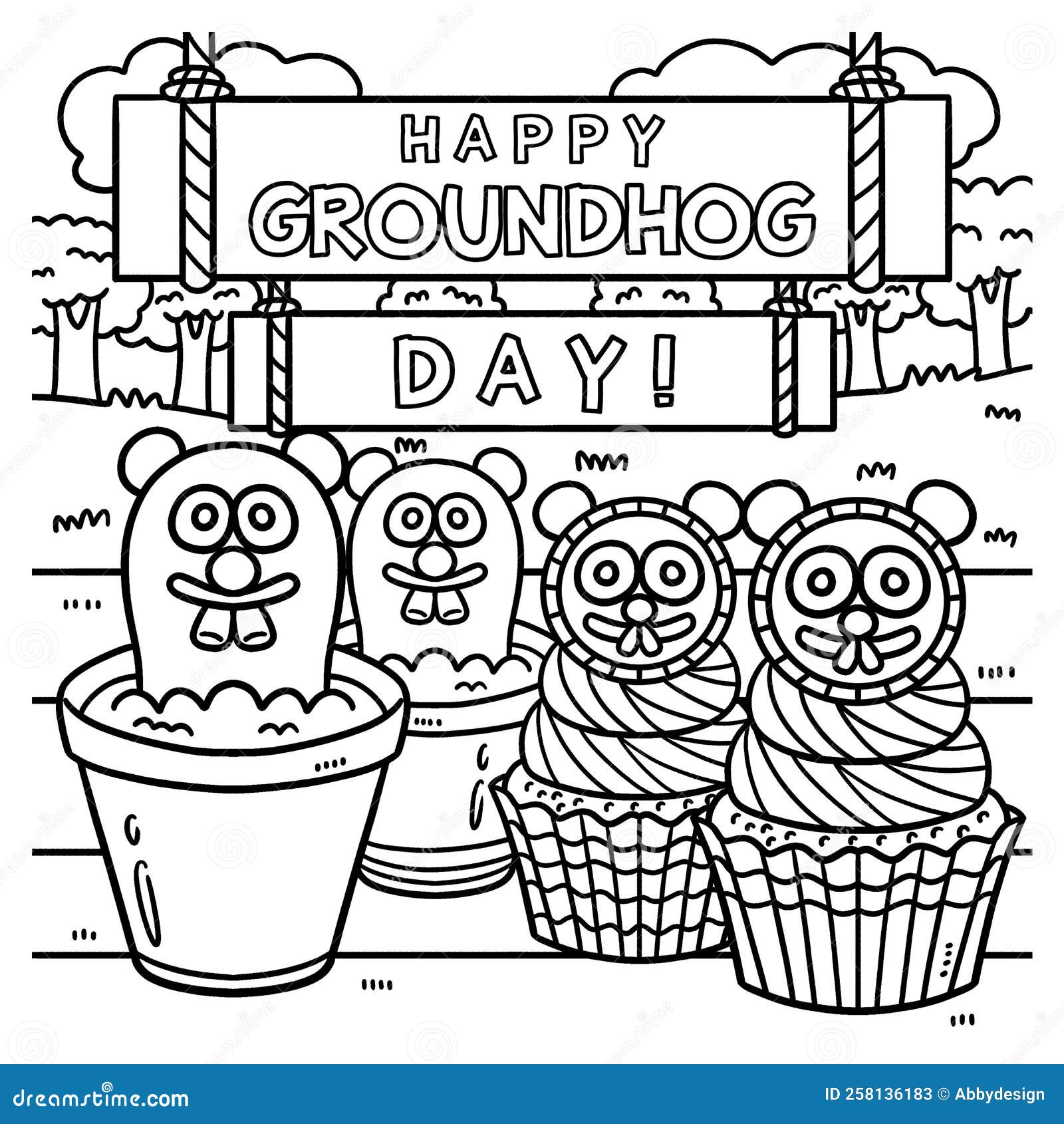 Groundhog day treats coloring page for kids stock vector