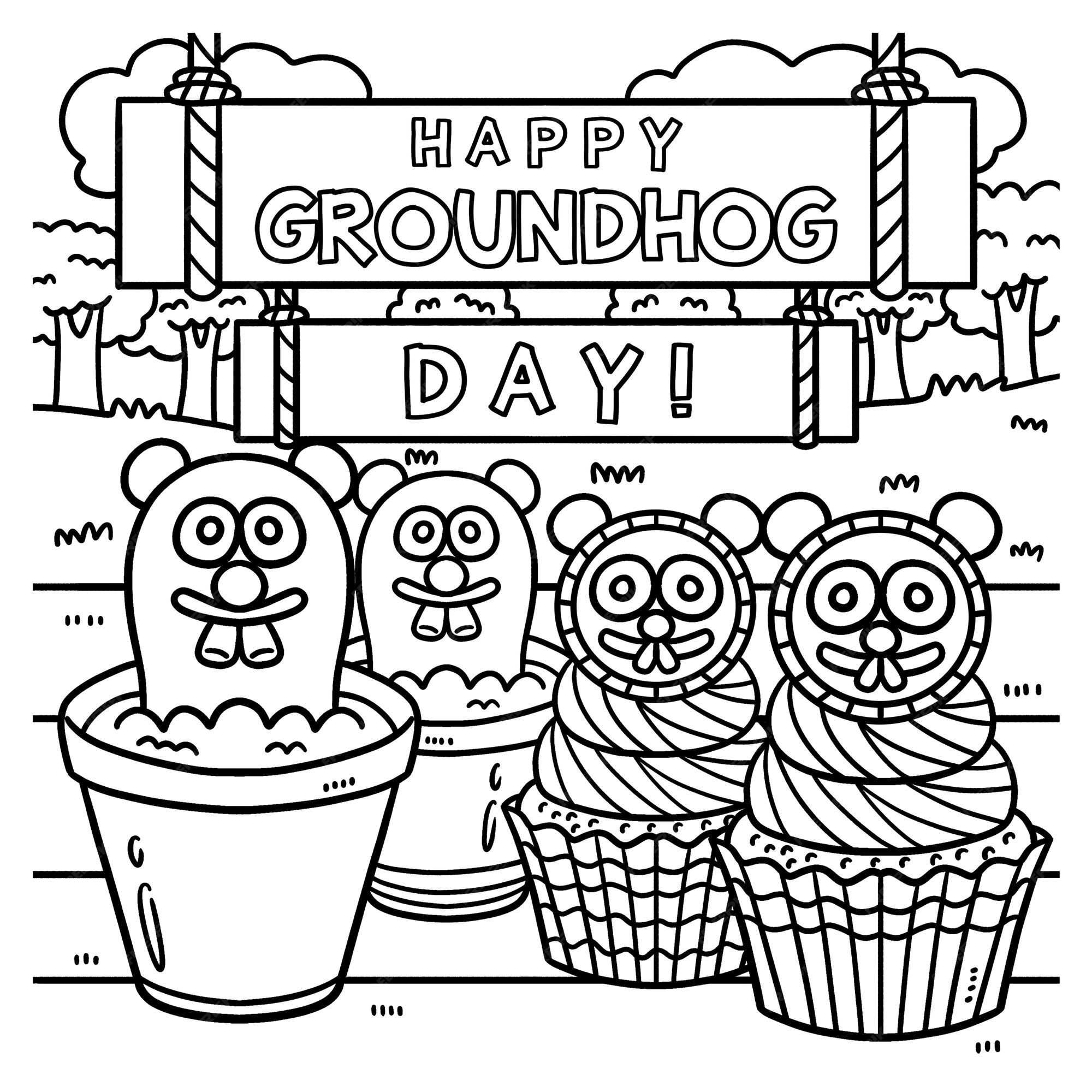 Premium vector groundhog day treats coloring page for kids