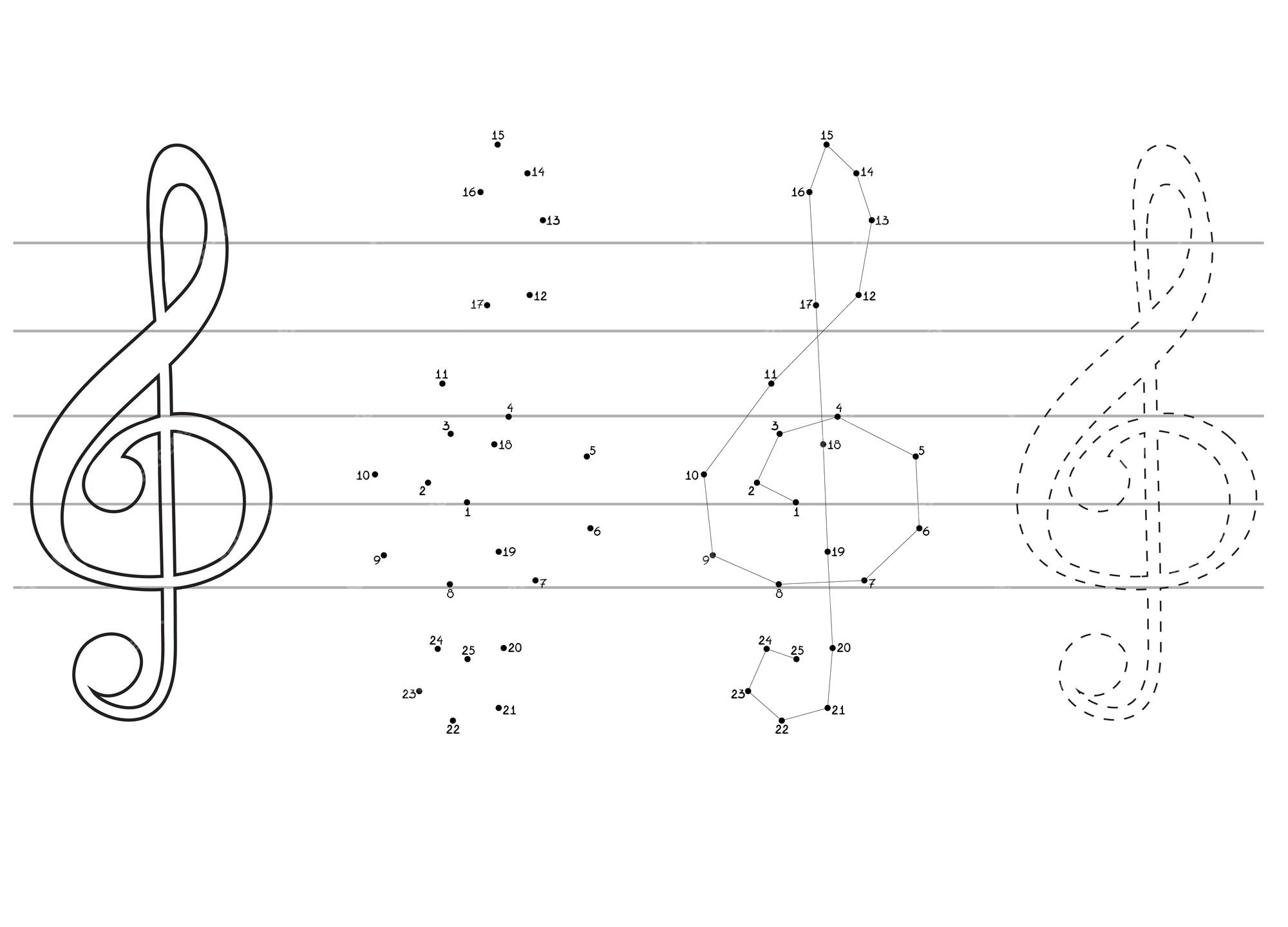 Premium vector vector education games for children numbers game connect the dots coloring book with treble clef