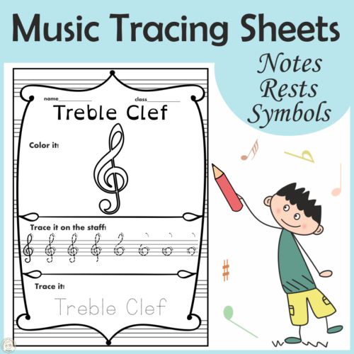 Music tracing worksheets notes rests and symbols made by teachers