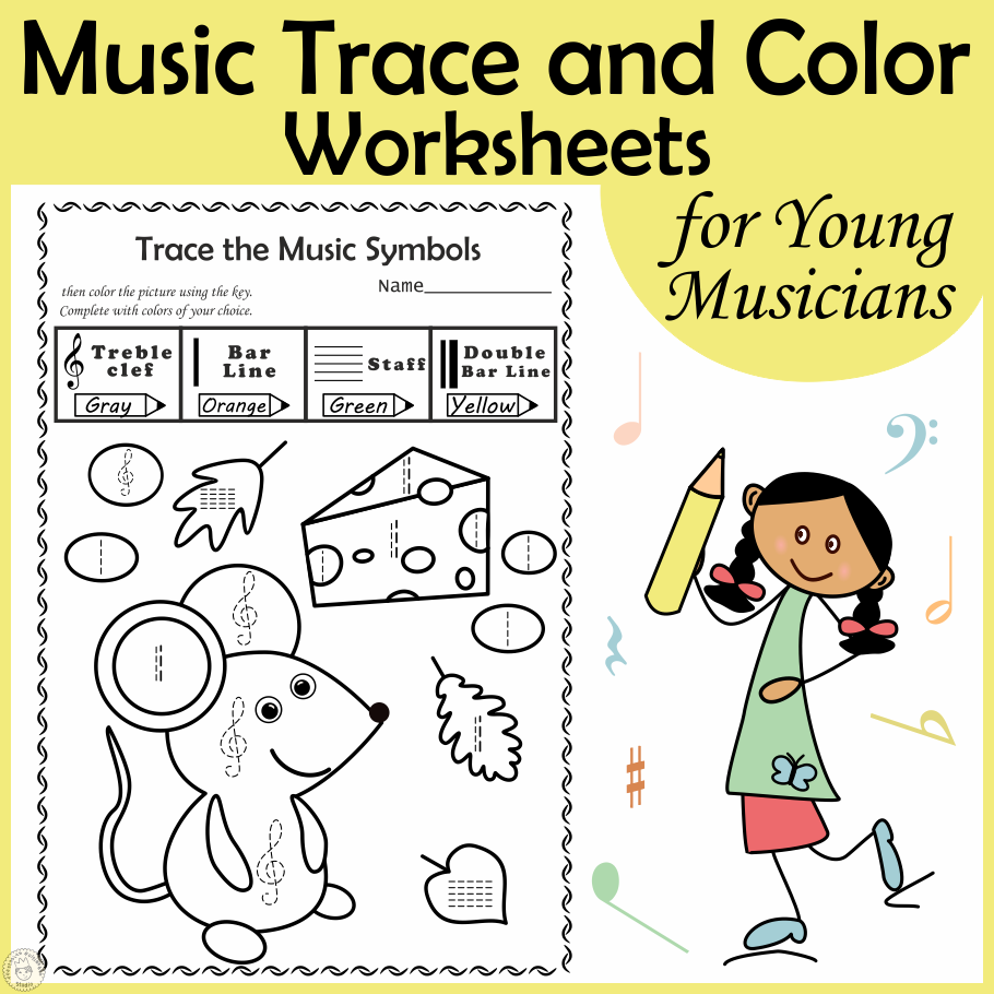 Music trace and color worksheets for young musicians made by teachers