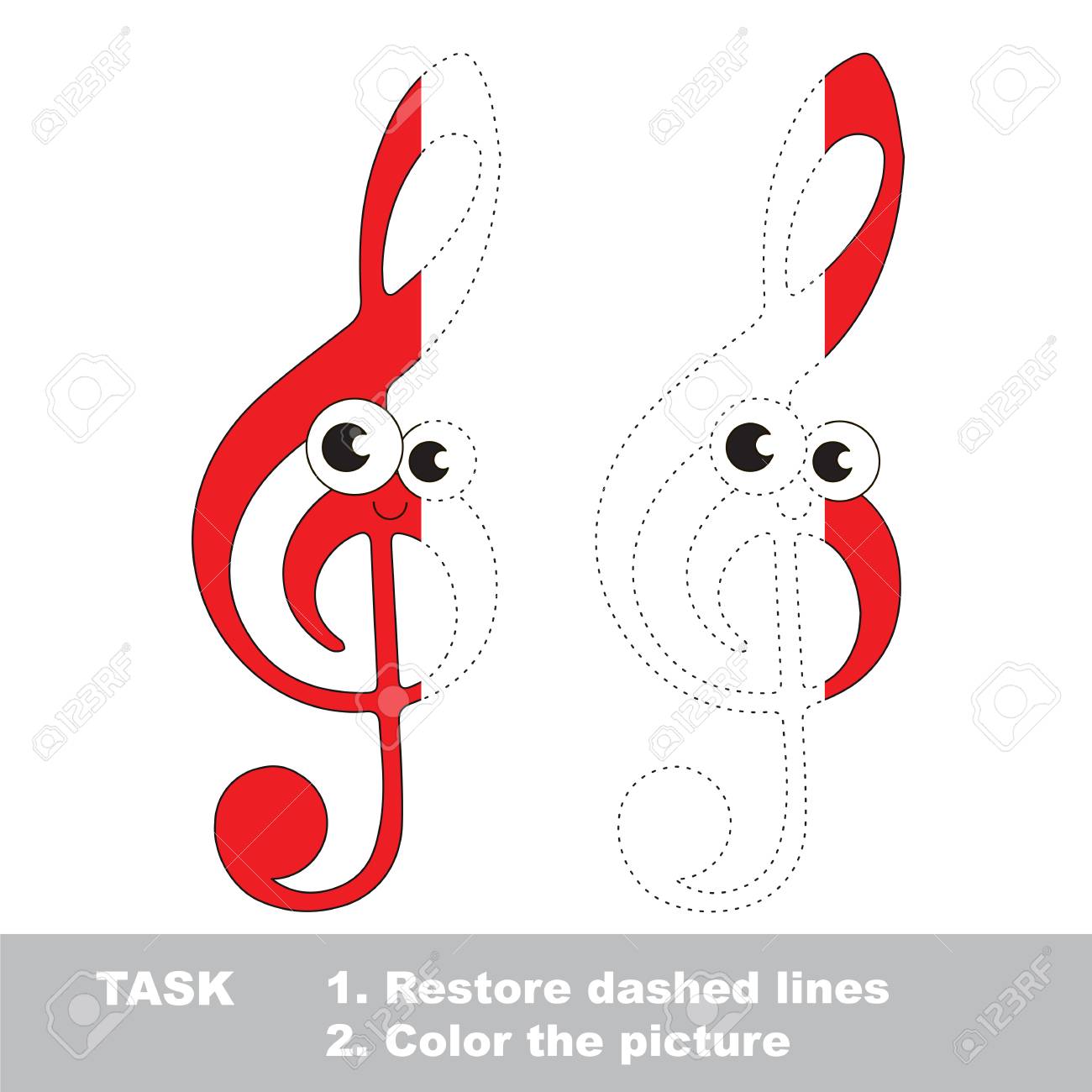 Cute treble clef dot to dot educational game for kids half tracing page royalty free svg cliparts vectors and stock illustration image