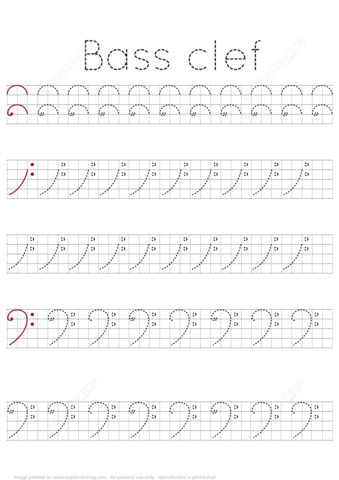 Draw a bass clef musical lesson worksheet free printable puzzle games